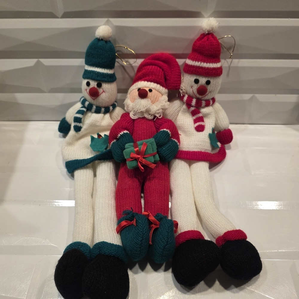 Vintage Crochet Knitted Stuffed Snowman Soft Toy‎ 16" Hat Scarf EUC